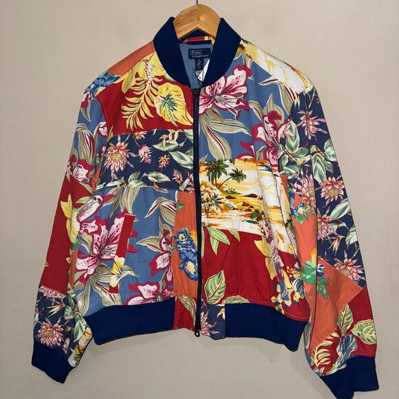 Polo Ralph Lauren Tropical Floral Patchwork Twill Bomber Jacket Women's L $498 - Picture 1 of 16
